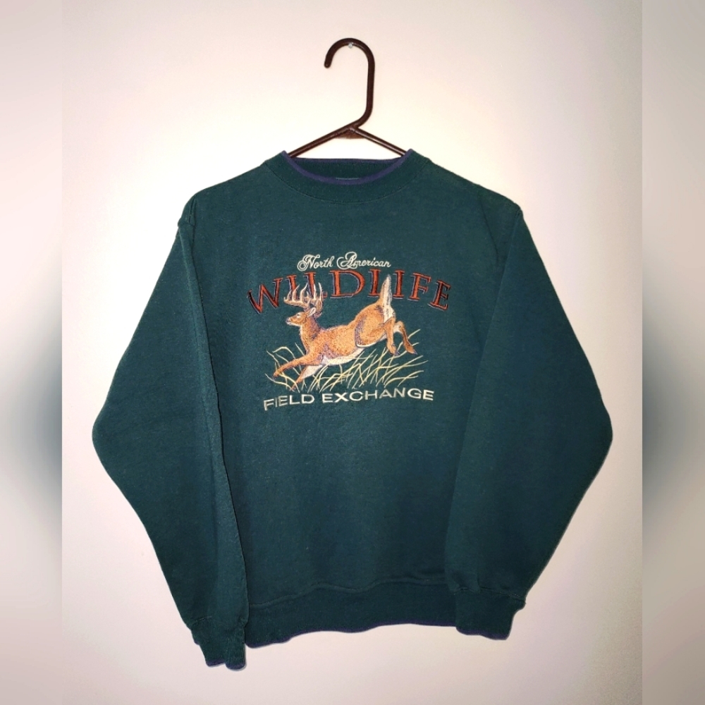 Vintage Wildlife Field Exchange Crewneck Hunter Green Sweatshirt Adult Size L